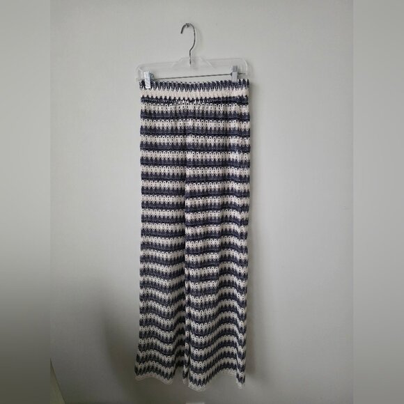 ZARA | CROCHET WIDE LEG PANTS Navy Cream Sz XS - Picture 5 of 9